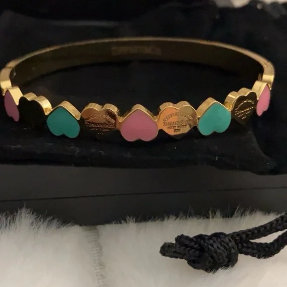 Tiffany & Co Stamped Elegant Gold tone Bracelet with Pink and Blue - Picture 2 of 6